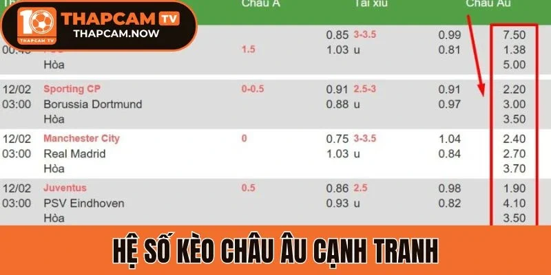 Hệ số kèo châu Âu cạnh tranh