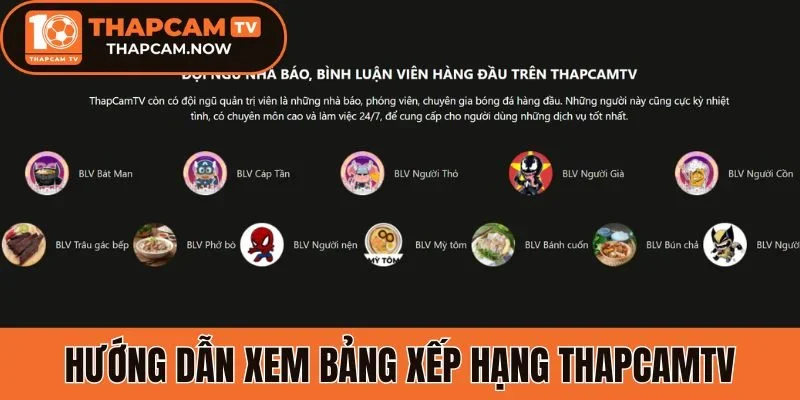 Hướng dẫn xem bảng xếp hạng Thapcamtv