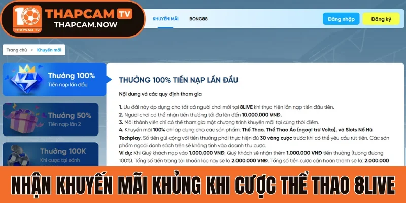 Nhận khuyến mãi khủng khi cược thể thao 8live