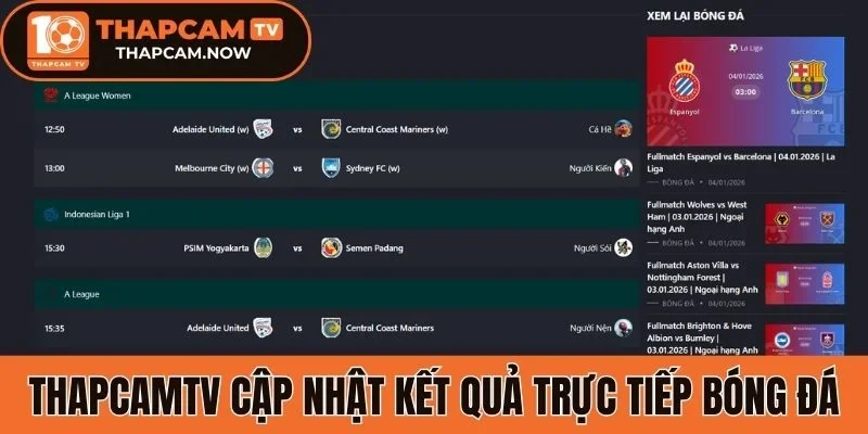 Thapcamtv cập nhật kết quả trực tiếp bóng đá cực nhanh