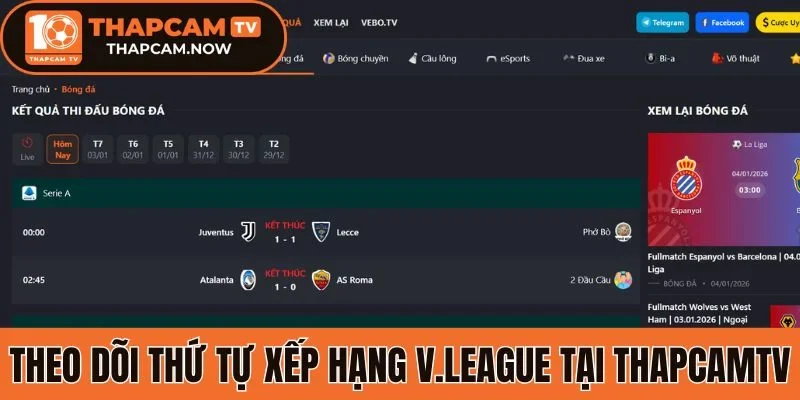 Theo dõi thứ tự xếp hạng V.League tại Thapcamtv