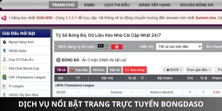 Các danh mục được update trên trang Bongdaso